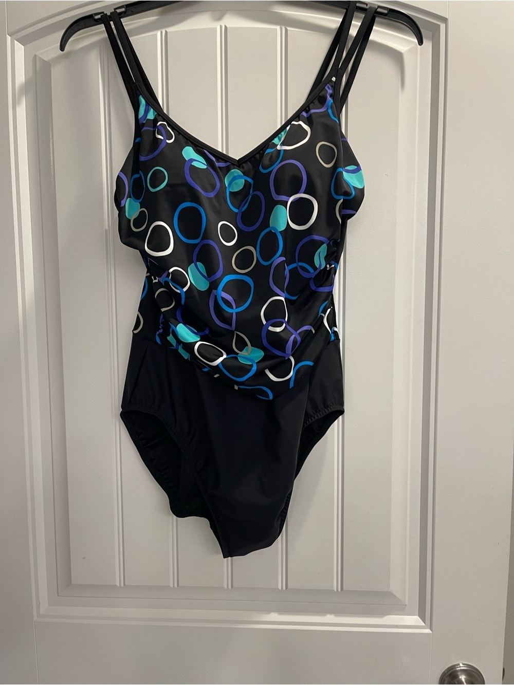 Miraclesuit Blue Black One Piece Swimsuit Built-In Bra Ruching Bethany